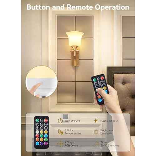 Minetom E26 Rechargeable Light Bulbs with Remote and Timer, Battery Backup Bulb with 12 Colors and Brightness Dimmable, 2300mAh 40W Equivalent LED Light Bulbs for Lamps Sconces Camping, 4 Pack