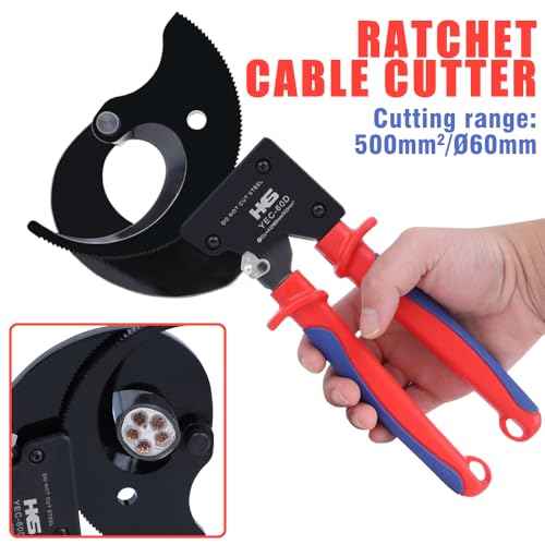 HKS Ratchet Cable Wire Cutter Heavy Duty for Cutting Electrical Aluminum Copper and Multi-core Cables up to 500mm©÷ (AWG 1000MCM) YEC-60D