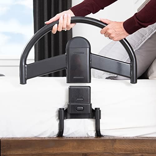 Able Life Click-N-Go Bed Handle for Wood Adjustable Bedframes, Removable Stand Assist Rail for Adults, Seniors and Elderly, Bedside Railing with Safety Strap, ASTM Safety Approved Bedrail