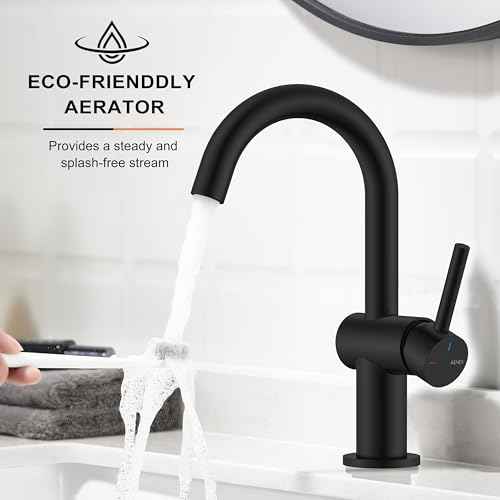 KENES Matte Black Bathroom Sink Faucet, Bathroom Faucets Single Handle Modern Prep Wet Bar Sink Faucets with Drain Assembly & Deck Plate, Farmhouse RV Camper Outdoor Utility Faucet, KE-9005B-2