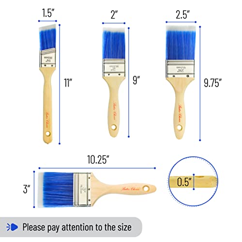 Bates 4 Pack Wood Handle Professional Wall Paint Brush Set - Trim & Sash Brushes