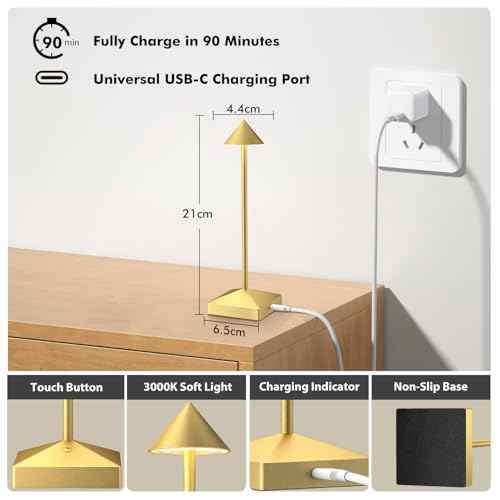 3 Pack 8.26in Gold Small Cordless Table Lamps Rechargeable, Battery Operated Mini Lamp, Small Lamp Touch Portable Table Lights, LED Night Light for Bedside/Dining/Bar/Outdoor (Gold-A)