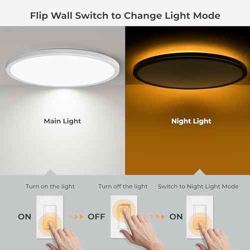 Matane 15.4in LED Flush Mount Ceiling Light with Night Light, 36W Dimmable Light Fixture, 3000K/4000K/5000K Selectable, Low Profile Ceiling Lights for Bedroom, Kitchen, Hallway, White