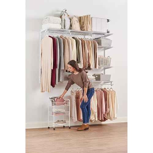 Rubbermaid 3-Tier Shelving Wheeled Organizer, Wire Adjustable Metal Storage Cart, for Office/Kitchen/Bedroom/Laundry Home Use, White