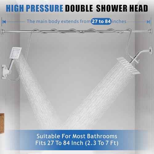 Voolan Dual Shower Head for Couples, High Pressure Rain Showerhead and Handheld Spray Combo, Adjustable Double Shower Heads for 2 People Bathroom (Chrome)