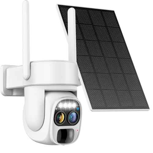 Hawkray Pannel Solar Wireless Outdoor Battery Security Camera£¬ Dual-Lens, 10xZoom, 2K Resolution 3MP 360¡ÆPan/Tilt£¬2.4&5G WiFi Powered Camera