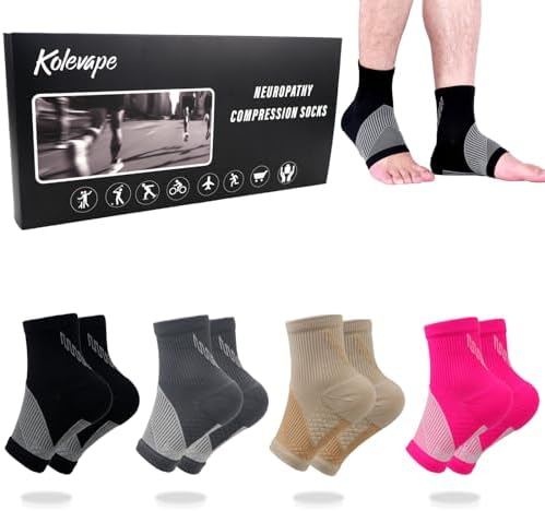 4Pairs Mixed Colors Compression Socks For Women & Men, Foot Neuropathy Socks, Nano Neuropathy Socks Dr - Sock Soothers For Neuropathy Sleep Socks, Comprex Ankle Brace Sleeves(Large)