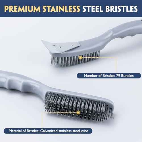 Stainless Steel Wire Brush Set 2Pcs,Heavy Duty Wire Brushes with Strong Handle & Metal Scraper,for Cleaning Welding Slag & Rust,Dust and Paint Scrubbing