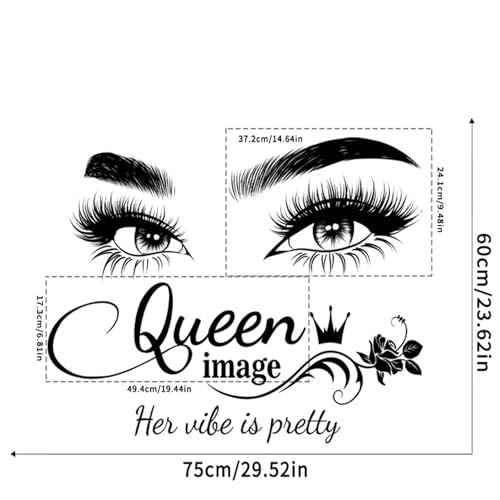 Eyelash Wall Decals for Bedroom Queen Eye Quotes Decor Murals for Living Room Lash Room Decor Stickers 3D DIY Art Decorations Peel and Stick