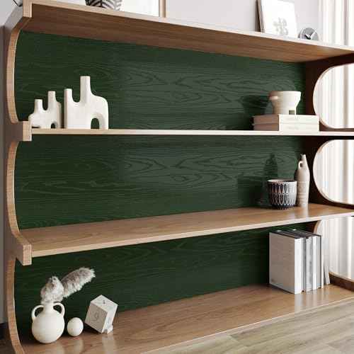 Dark Green Wood Grain Contact Paper for Countertops Vintage Peel and Stick Waterproof Vinyl Wrap Green Wood Wallpaper for Kitchen Cabinets Stickers Table Textured Shelf Liner Wooden Paper