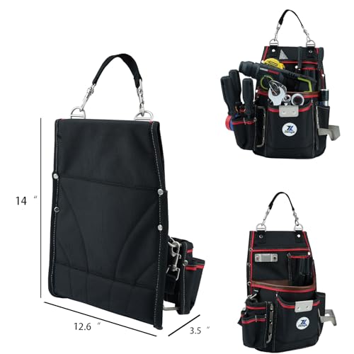 20-539 Professional Heavy Duty Tool Pouch with Hammer Holder & Tape Clip | 1680D Ballistic Nylon + Genuine Leather | Belt Loop & Hand Carry