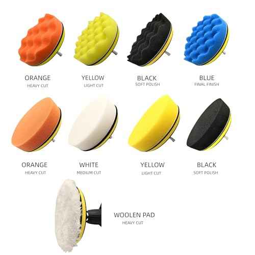10Pcs 3Inch Face Backing Plate Compound Buffing Polishing Sponge Pads Waffle Foam Buffing Polishing Pads Kit with Woolen Cutting Pad and 3Inch Backing Plate M10 Drill Adapter