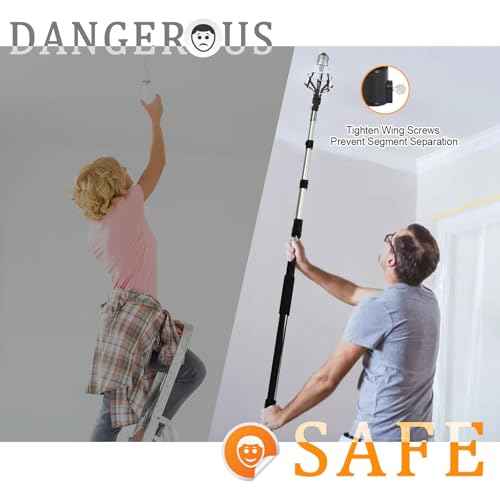 18FT Reach Light Bulb Changer for High Ceilings with Telescopic Extension Pole£¬3-12FT Light Bulb Extension Pole Changer with Baskets and Suction Cup for High Ceilings and Recessed Lights