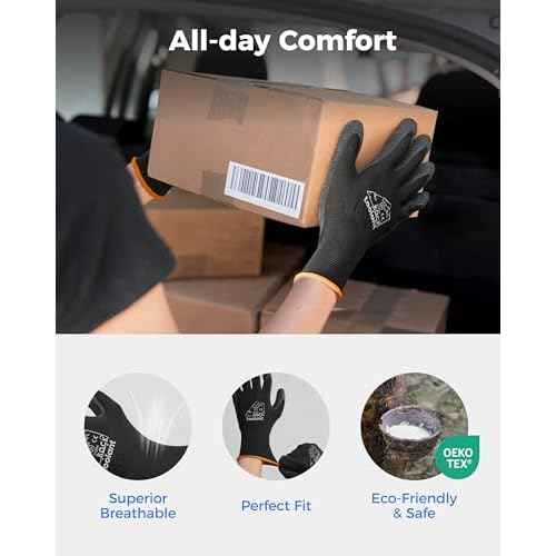 toolant Crinkle Latex Work Gloves Bulk, Rubber Coated Safety Work Gloves for Men and Women, 12 Pairs for Construction, Gardening, Warehouse (Gray, Small)