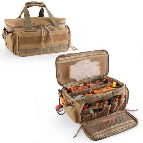 16-Inch Tool Bag with 16 Packets,Tools Bag for Men with Anti-friction Bottom,Tactical Range Bag,Electrician Tool Bag Organizer,Mechanics Tool Storage Bag for Repairman,Carpenters,Handyman,Khaki