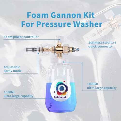 Foam Cannon with Dual Connector, Balabulala Dual Connector Foam Cannon with 5000PSI Pressure Washer Gun,7 Nozzles, 1/4" Quick Connect