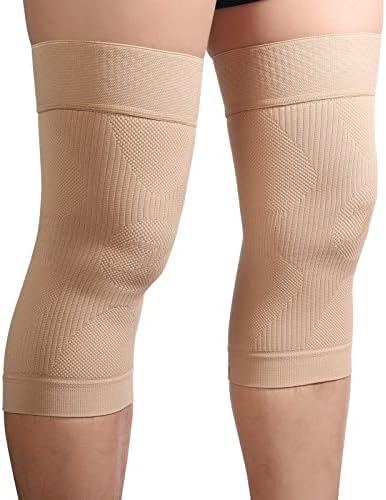 KEKING Orthopedic Brace for Tendinitis, Arthritis, ACL, MCL, Injury Recovery, Meniscus Tear, Knee Pain, Aching Knees, Patellar Tendonitis and Arthritis, Knee Compression Sleeves 2 Pack, Beige 3XL