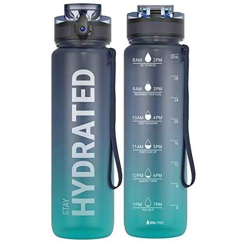 Sahara Sailor Water Bottle, 32/25/17oz Durable and Leakproof Water Bottles Motivational with Time Marker, Tritan, BPA Free, Wide Mouth with Easy Clean Brush for Gym, Travel, School, Office (1 Bottle)