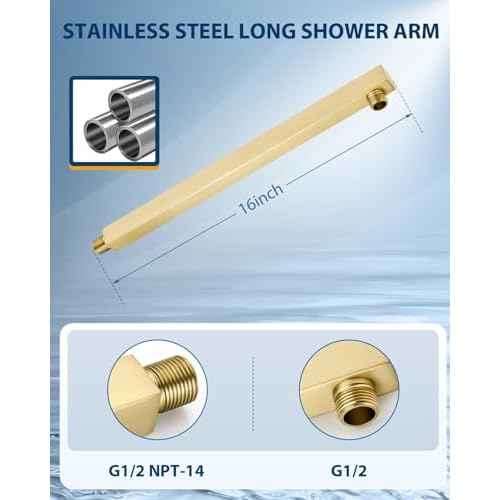 12 Inch Brushed Gold Rain Shower Head with Extension Arm, Rainfall Square Showerhead with 16 Inch Shower Arm All Stainless Steel, 144 Outlets Waterfall Full Body Coverage