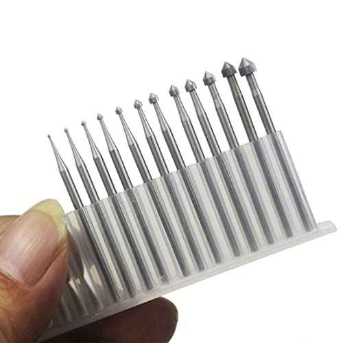 Luo ke 12 Pcs Cylinder-Cone Shape Carving Burr Sets, 3/32'' Shank Jewelry Making Stone Setting Burs for Lapidary (008-040)