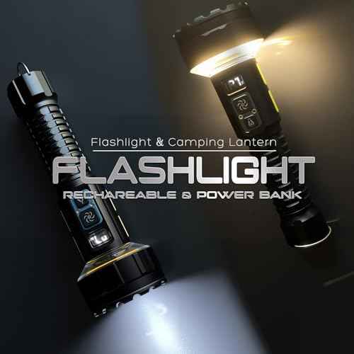 Rechargeable Flashlights High Lumens, 3500LM Bright Tactical Flashlight, 4000mAh with LCD Display, 3 Modes COB Camping Lantern Flashlight for Outdoor Emergency, Hiking, Home Use