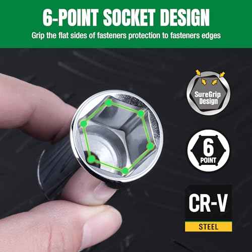 SK 3/8" Drive Socket Set, Deep SAE Sockets, 13-Piece 1/4" to 1", SuperKrome Finish, Premium CR-V Construction, with Aluminum Socket Organizer