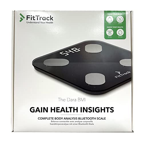FitTrack Dara Smart BMI Digital Scale - Measure Weight and Body Fat - Most Accurate Bluetooth Glass Bathroom Scale (Black)