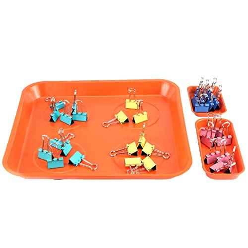 SEUNMUK 8 Pack Orange Magnetic Parts Tray Set, Stainless Steel Rectangle Magnetic Tray Holder for Socket Screw, Nuts, Bolts, Metal Parts, 11.4 x 10 Inch, 5.9 x 2.6 Inch and 3.7 x 2.5 Inch