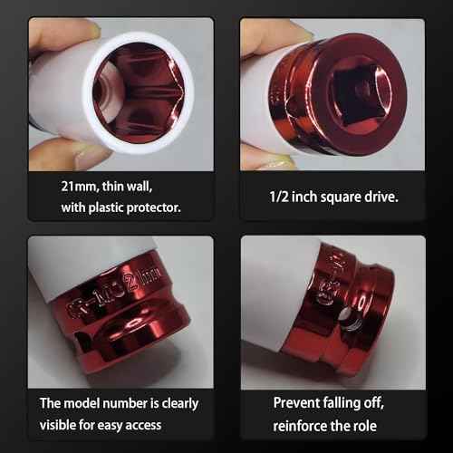 21mm 1/2" Drive Wheel Protector Impact Socket, Lug Nut Socket, Non-Marring Thin Wall Deep Socket