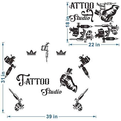 Tattoo Studio Wall Decal - Removable PVC Sticker with Tattoo Tools and Sign - Perfect Wall Art for Tattoo Shop or Parlor Decoration - 39"x31" JWH167 (Black)