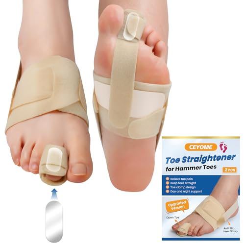 Hammer Toe Corrector for Women & Men - 1 Pcs Adjustable Toe Straightener for Curled Toes, Broken Support, Bunion Pain Relief - Includes 1 Compression Wrap, 1 Toe Splint & 1 Heel Strap (Beige)