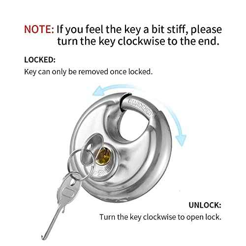 Discus Padlock with Key, 6 Pack Stainless Steel Storage Lock with 2-3/4 in. Wide, 3/8 in. Diameter Shackle, Heav Duty Disc Lock for Storage Unit, Sheds, Garages and Fence