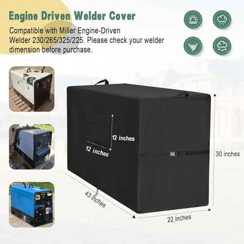 Engine Driven Welder Cover compatible with Miller Welder 230/265/325/225, 600D Heavy Duty Waterproof Welder Machine Cover with Storage Bag, Welder Covers with Handles & Buckles, Black