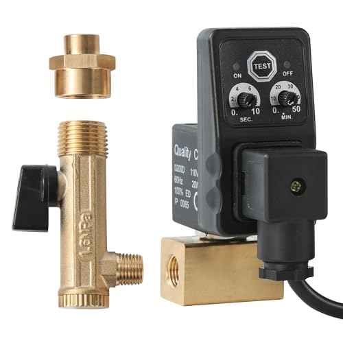 Automatic Electronic Tank Drain Kit, 1/4" NPT Timer Operated Compressor Air Drain Valves with 1/4" flexible Braided Steel Tube and Ball Valve Strainer 1/2" x 1/4" MNPT
