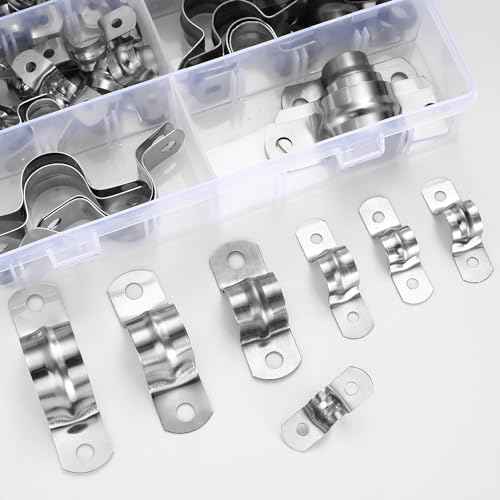 90 Pcs Two Hole Strap U Clamp,Pipe Strap U Bracket Clamp, Stainless Steel Rigid Pipe Strap U Bracket Tube Strap Clamp Kit for Pipe Tube Fixing Mounting - 5/16" 3/8" 9/16" 1/2" 5/8" 3/4" 1"