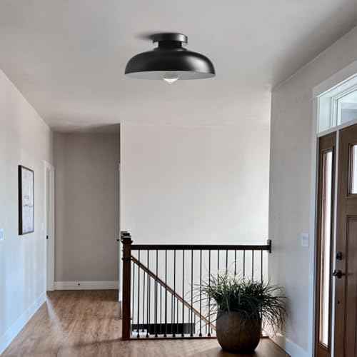 DIRYZON 12-Inch Industrial Ceiling Light Fixture,Black Bedroom Ceiling Light,Metal Ceiling Lighting for Hallway Kitchen