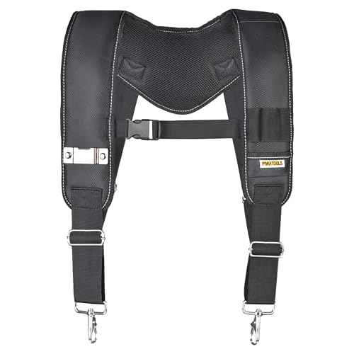 Professional 7-Piece Carpenter Electrician Tool Belt with Soft Padded Suspender for Men£¬Heavy Duty Construction, 35 Pockets£¬36"-50" (1, Black Suspender 1Pcs)