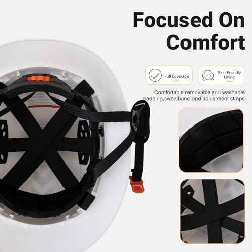 Full Brim Hard Hat, OSHA Construction Work Approved, ABS Safety Helmet with 6 Point Adjustable Ratchet Suspension Industrial Work