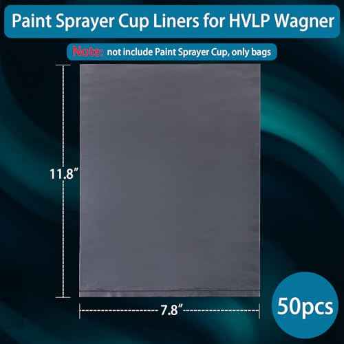 Paint Sprayer Cup Liners 50 Pcs Clear Spray Gun Bags Sprayer Cup Canister Liners for HVLP Wagner Paint Sprayer Parts Accessories Compatible with Most Spray Guns (7.8 x 11.8 Inch)