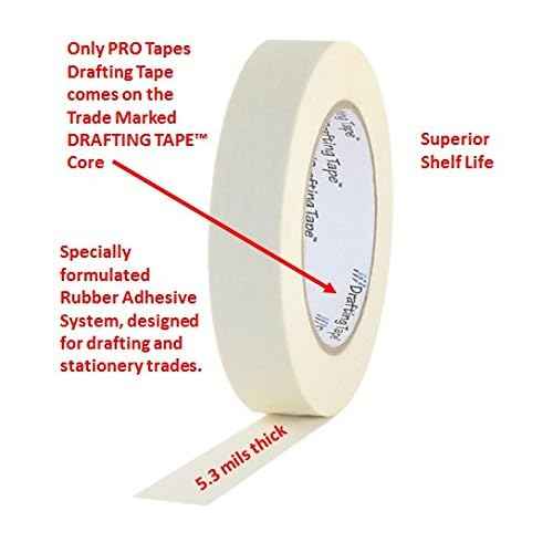 ProTapes Pro Drafting Flatback Paper Masking Tape specially formulated with a low tack adhesive system designed for the drafting and stationary trades, 60 yds Length x 1/2" Width (Pack of 1)