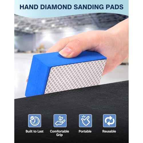 4 Pack Diamond Hand Polishing Pads, Sanding Blocks Polishing, Sanding Pads Assortment, Sandpaper with High-Density Sponge, for Wood Tile Glass Stone Grinding (60#,100#,200#,400#)