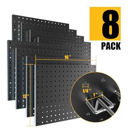 Peg Board, 8 Pack Metal Pegboard Panels Black Pegboards Wall Organizer, Tools Storage System for Workbench, Garage Organizer, Office Wall Organization, Craft Room,