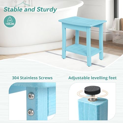 HDPE Shower Bench Stool, Waterproof Shower Seat for Inside Shower, Shower Stools for Shaving Legs with Storage Shelf for Bathroom, Light Blue