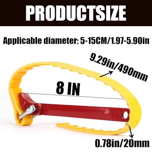 8 Inch Belt Strap Wrench, Multi-Purpose Adjustable Wrench for Water & Oil Filter Replacement, Steel Handle, PVC Pipe Joints
