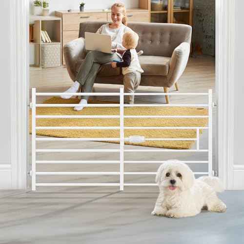 Malier Quick and Easy Setup & Removal Metal Baby Gate for Babies and Pets, 24'' Tall Pressure Mounted Dog Gate for Stairs, 29.5"- 45" Wide Safety Expandable Indoor Dog Gate for Doorway (White, 24''H)