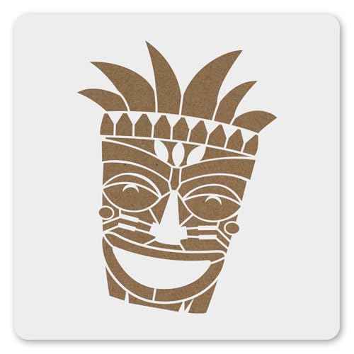 MAGJUCHE Tiki Hawaiian Stencil 6 Inches, Reusable Luau Tropical Stencil for Painting DIY Crafts Decor