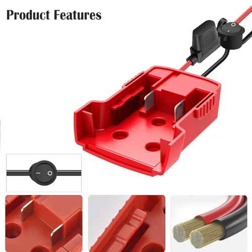 2 Pack Power Adapter Wheel Compatible with Milwaukee 18V,Power Battery Wheel Conversion Kit with Switch, Fuse & Wire Terminals, 12AWG Wire, Power Connector for DIY Rc Car Toys and Robotics
