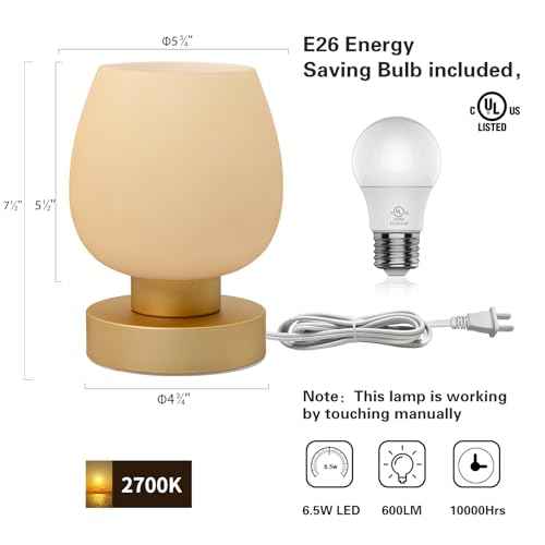 Touch Bedside Table Lamp Set of 2 - Small Modern Table Lamp for Bedroom Living Room Nightstand, 3-Way Dimable Desk lamp with Desert Titanium Color Glass Lamp Shade, 2700K LED Bulb, Simple Design