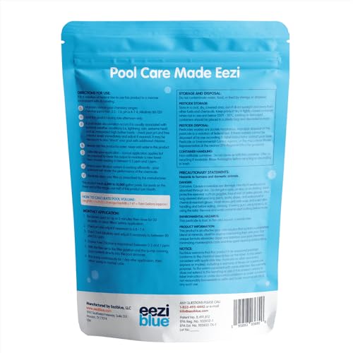 Eeziblue Monthly Algaecide for Swimming Pool — Patented Zn-Cu Synergy™, Treats Green, Black & Mustard Algae, Inground & Above Ground Pools, Up to 13,000 Gallons, Pre-Measured Dose