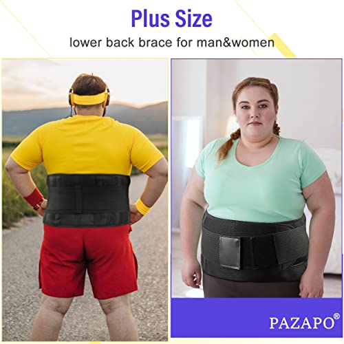 PAZAPO Back Brace Lumbar Support Belt for Lower Back Pain Relief - Waist Belt for Men and Women - Plus Size Back Brace for Sciatica, Herniated Disc,Black,6XL(Waistline:65-76 Inch)